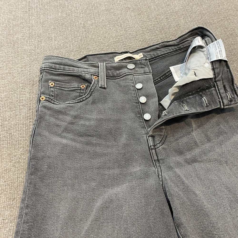 Levis Ribcage Straight Ankle Jeans Womens 28 Charcoal Wash High Rise Button Fly